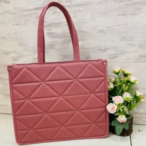 Quilted Pink Tote Bag with Detachable Chain Strap